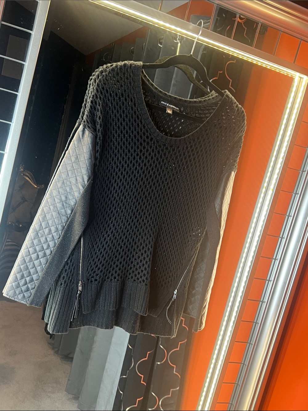 🎸 🖤 Rock & Republic Rebel Knit & Quilted Leather Sweater ⛓️